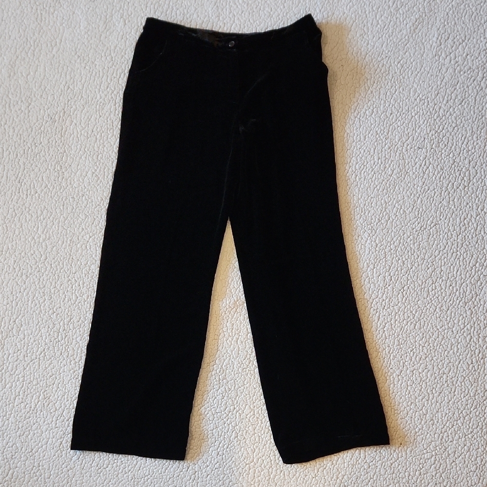 The Territory Ahead Silk Blend Black Velvet Wideleg Midrise Slacks Holiday 12